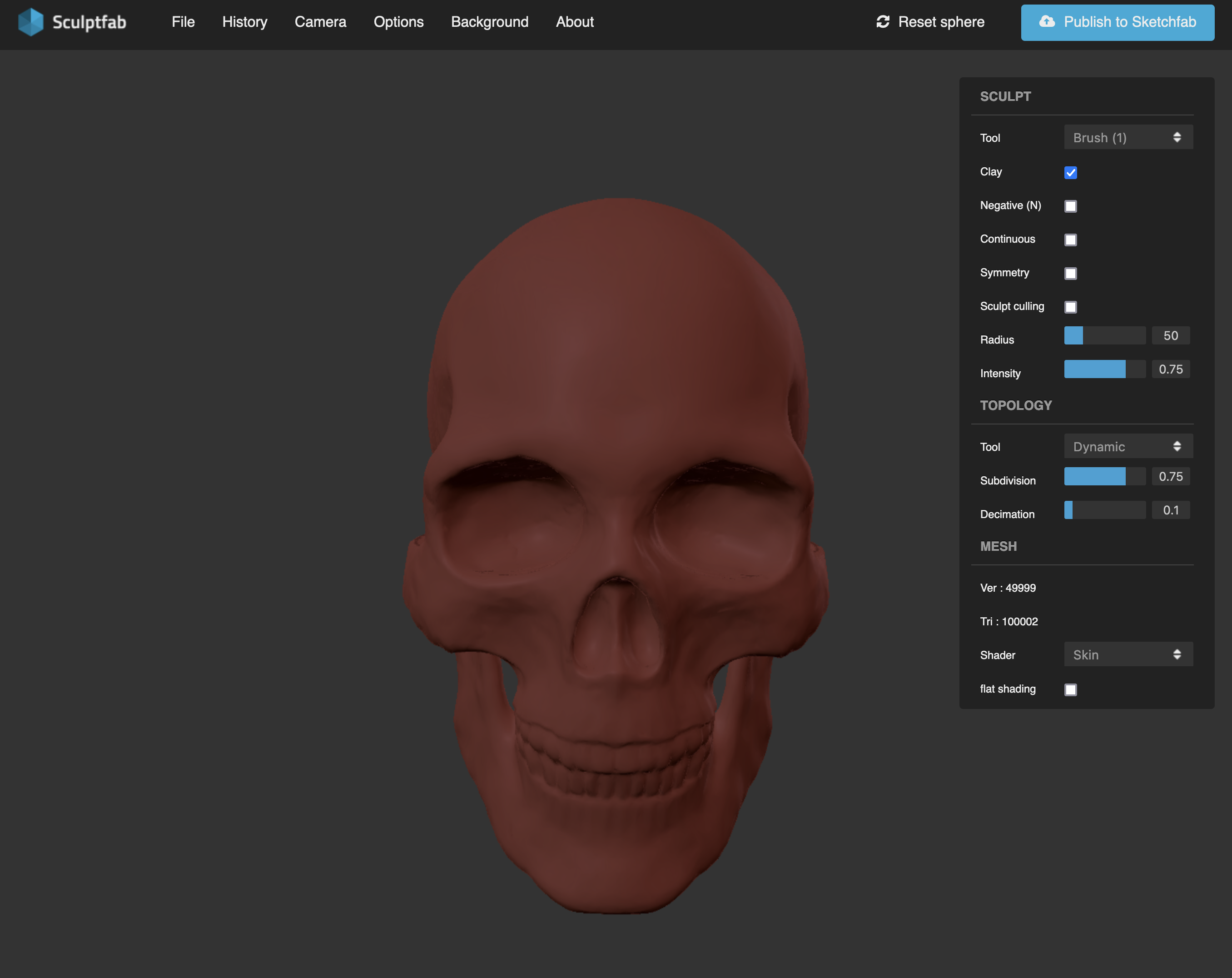 The base calavera skull model in Sculptfab